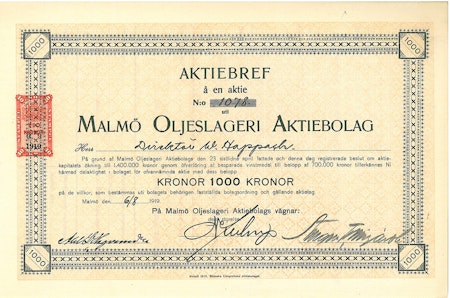 Malmö Oljeslageri AB, 1919