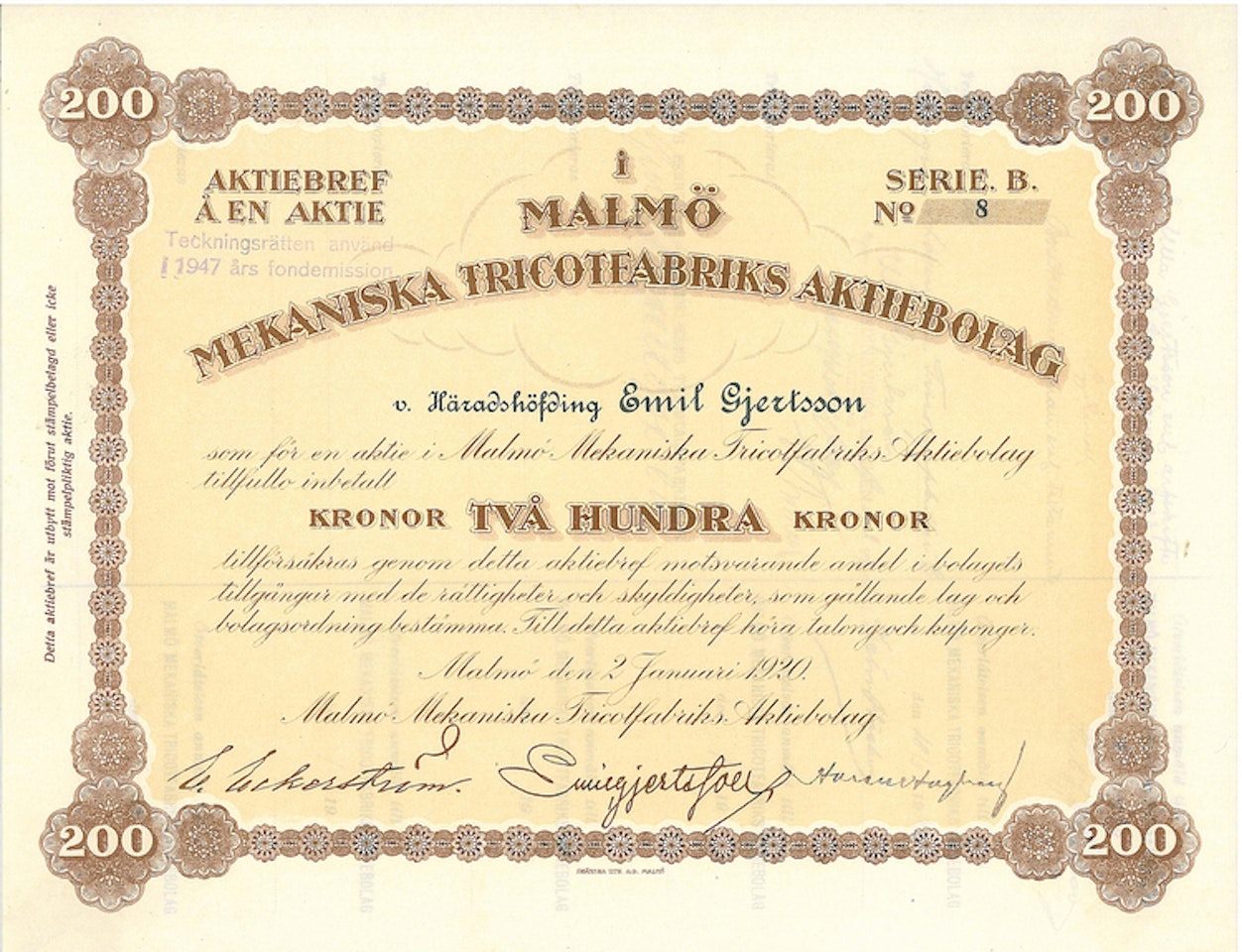 Malmö Mekaniska Tricotfabriks AB, 1920