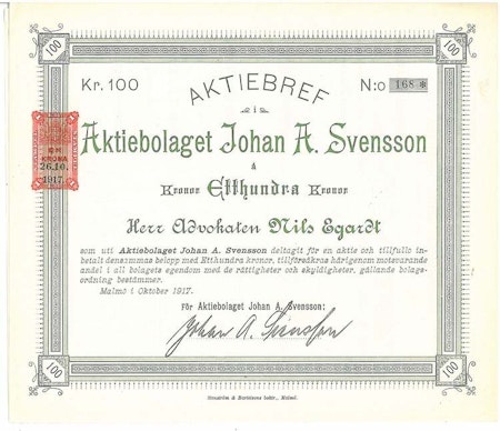 Johan A. Svensson, 100 kr