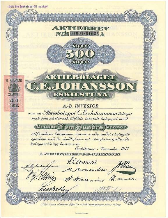 Johansson Eskilstuna, AB C.E, 1000 kr