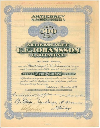 Johansson Eskilstuna, AB C.E, 500 kr