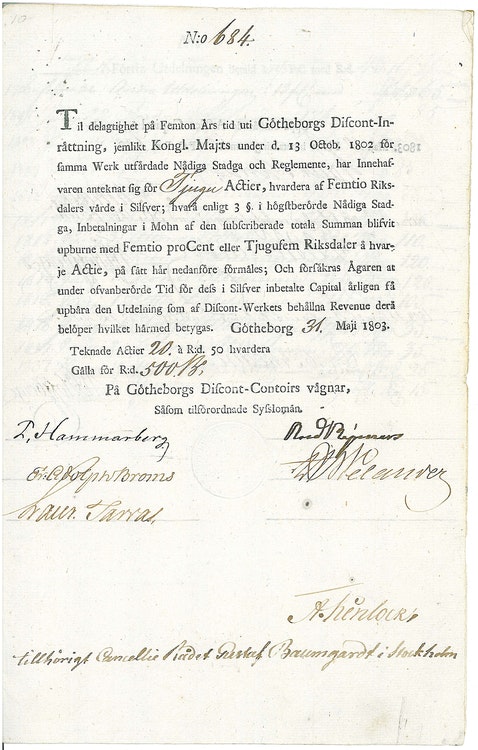 Götheborgs Disconto-Inrättning 1803.