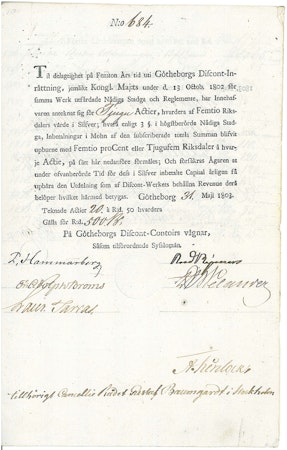 Götheborgs Disconto-Inrättning 1803.