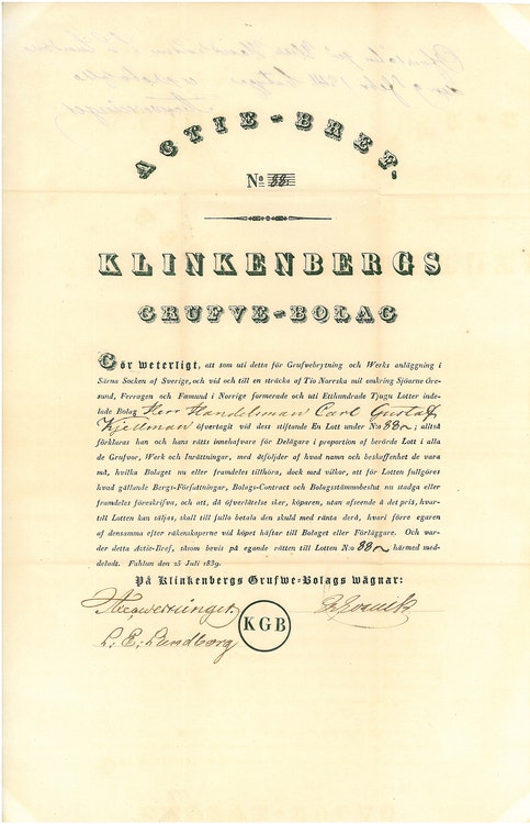 Klinkenbergs Gruve Bolag 1839