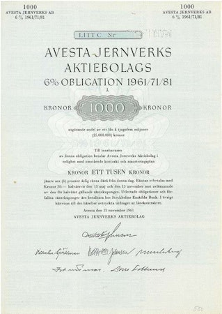 Avesta Jernverks AB 6% 1961