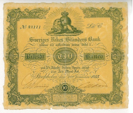 10 Riksdaler Banco, 1855