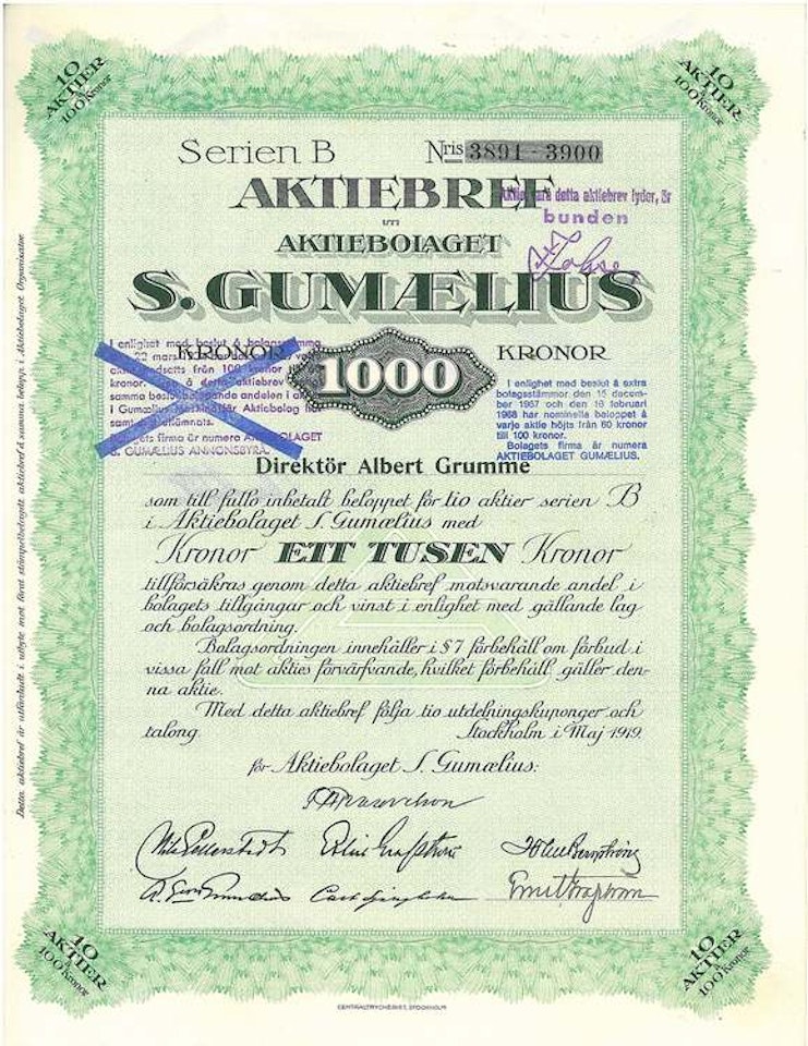 Gumaelius, AB, 1000 kr