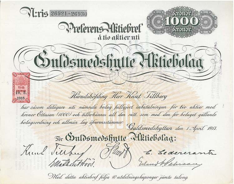 Guldsmedshytte AB, 1917, 1000