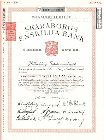 Skaraborgs Enskilda Bank, 500 kr, 1962