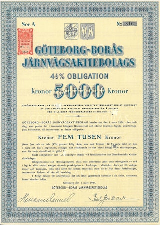 Göteborg-Borås Jernvägs AB, 4 1/2% Obl.