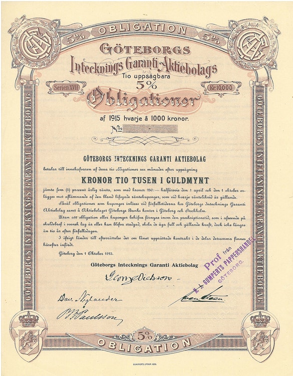 Göteborgs Intecknings Garanti AB, 5%, 1915