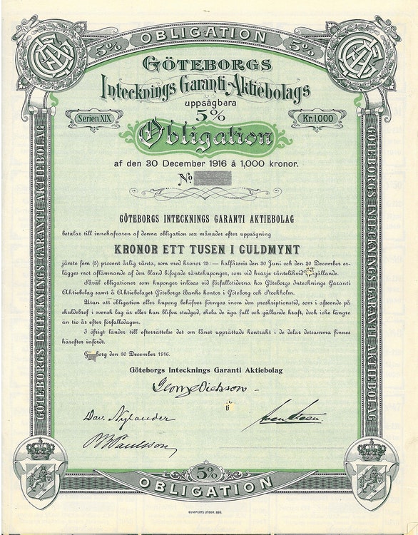 Göteborgs Intecknings Garanti AB, 5%, 1916