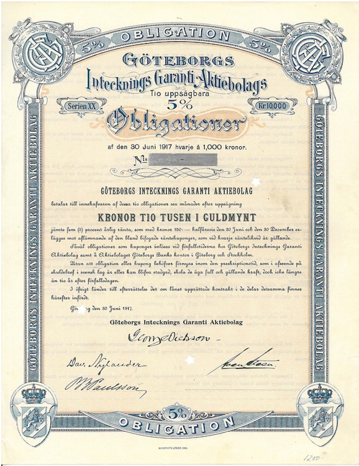 Göteborgs Intecknings Garanti AB, 5%, 1917