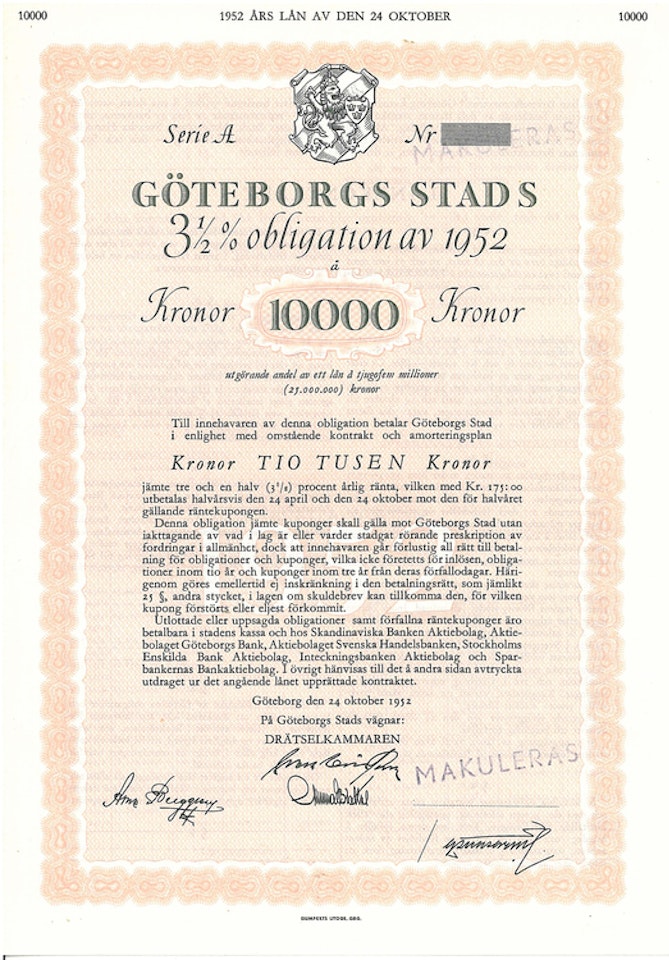 Göteborgs Stads AB, 3 1/2%, 1952