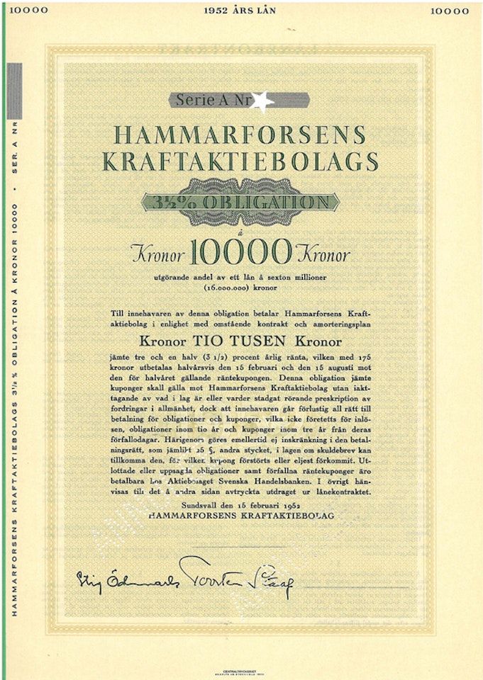 Hammarforsens Kraft AB, 3 1/2%, 10.000 kr