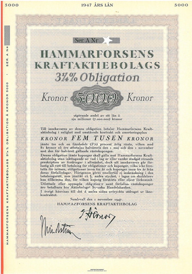 Hammarforsens Kraft AB, 3 1/4%, 5000 kr