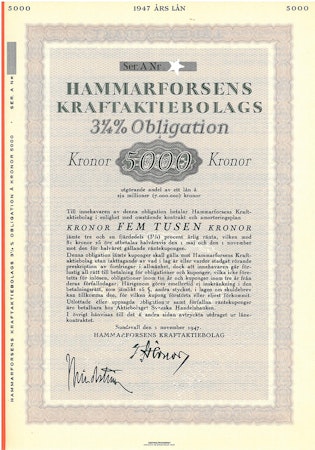 Hammarforsens Kraft AB, 3 1/4%, 5000 kr