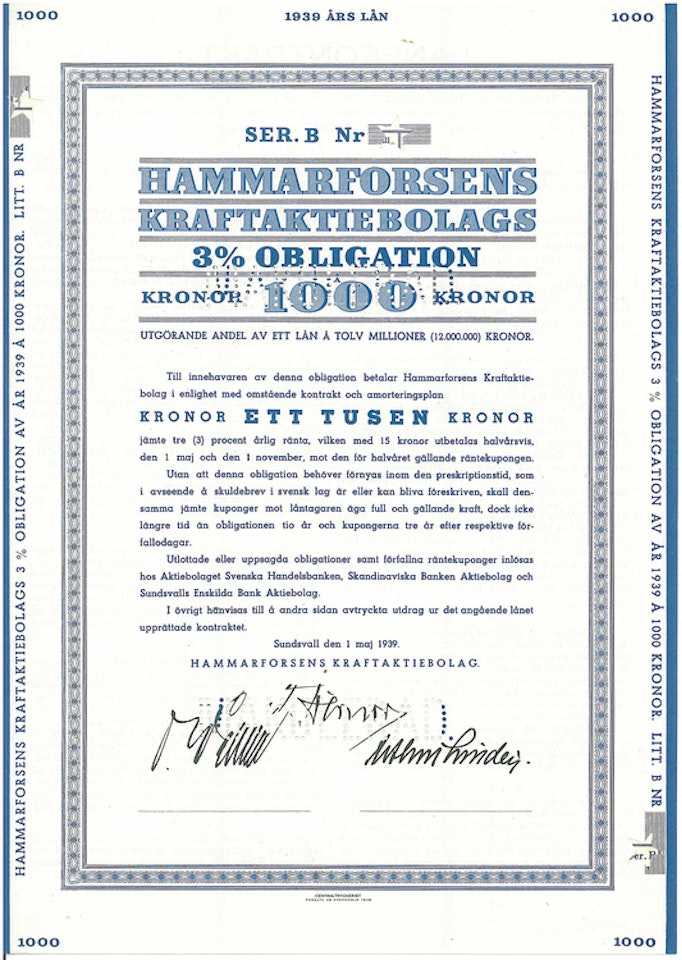 Hammarforsens Kraft AB, 3 %, 1000 kr