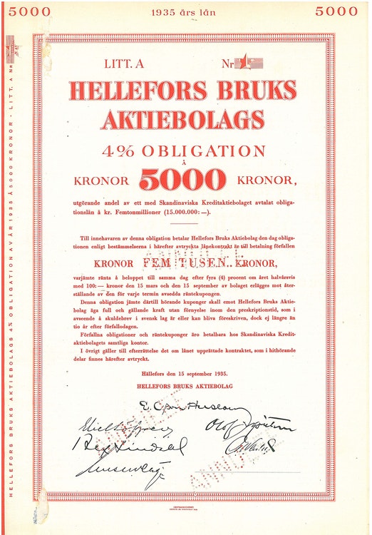Hellefors Bruks AB, 4%, 5000 kr