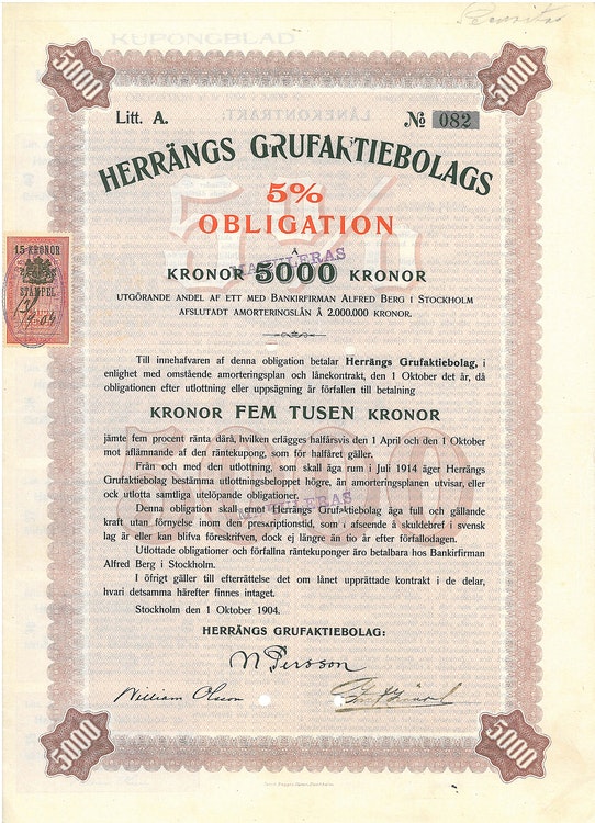 Herrängs Gruf, AB, 5%, 1904