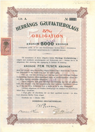 Herrängs Gruf, AB, 5%, 1904