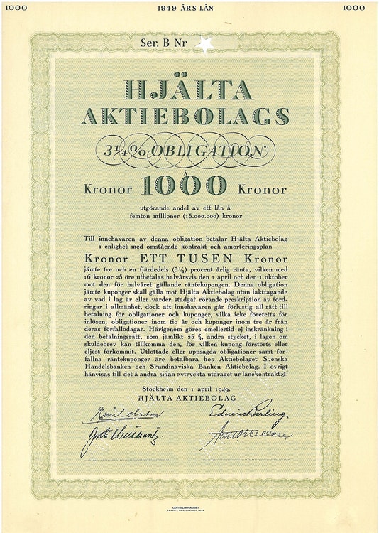 Hjälta AB, 3 1/4%, 1949