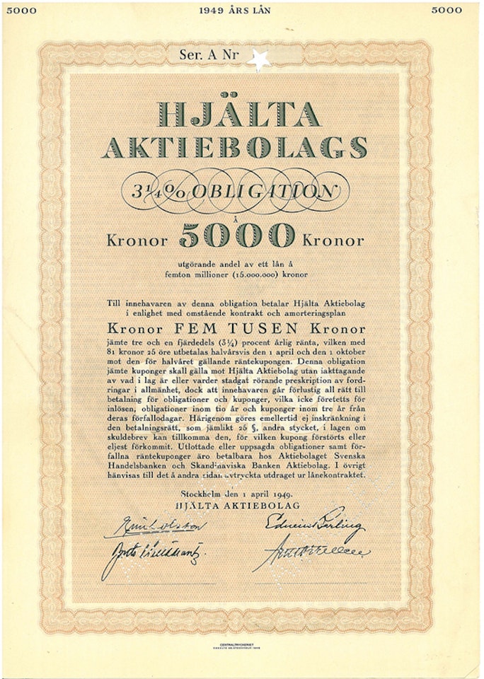 Hjälta AB, 3 1/4%, 1949