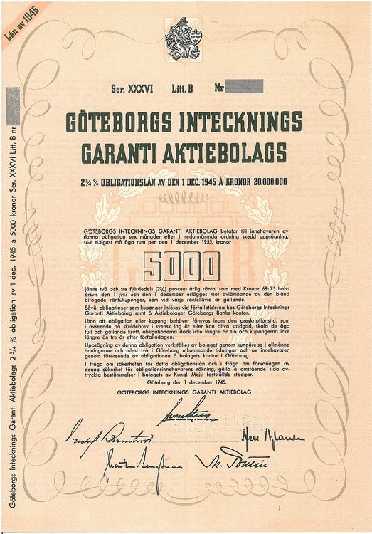 Göteborgs Intecknings Garanti AB, 2 3/4%, Obl.