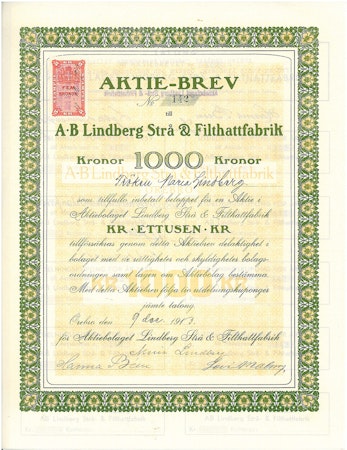 Lindberg Strå & Filthattfabrik, AB