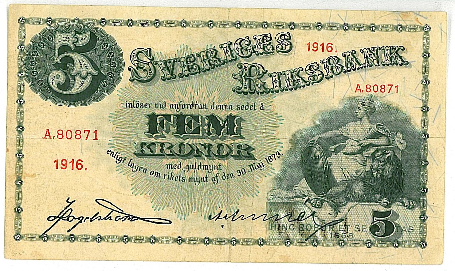 5 kronor  1916