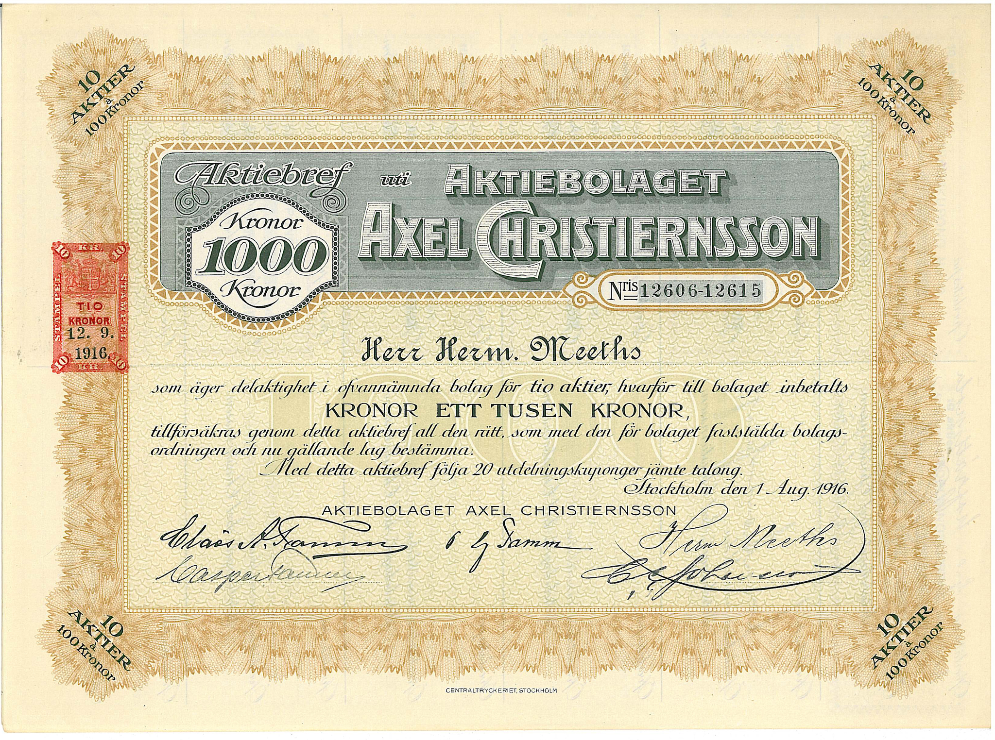 Axel Christiernsson, AB 1000 kr