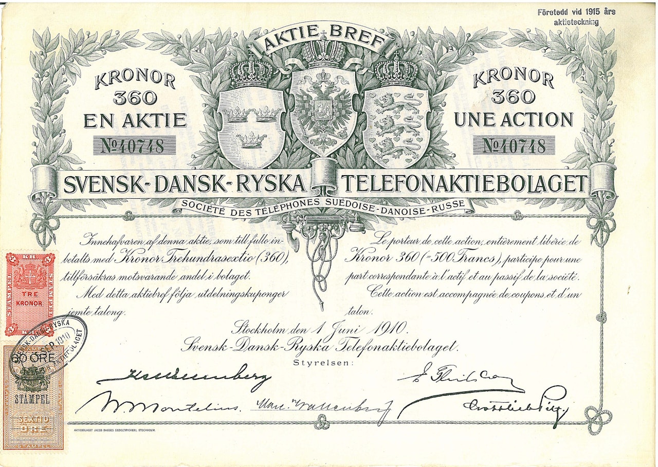 Svensk Dansk Ryska Telefon AB, 1910