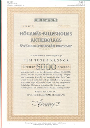 Höganäs-Billesholms AB, 5000 kr 1962