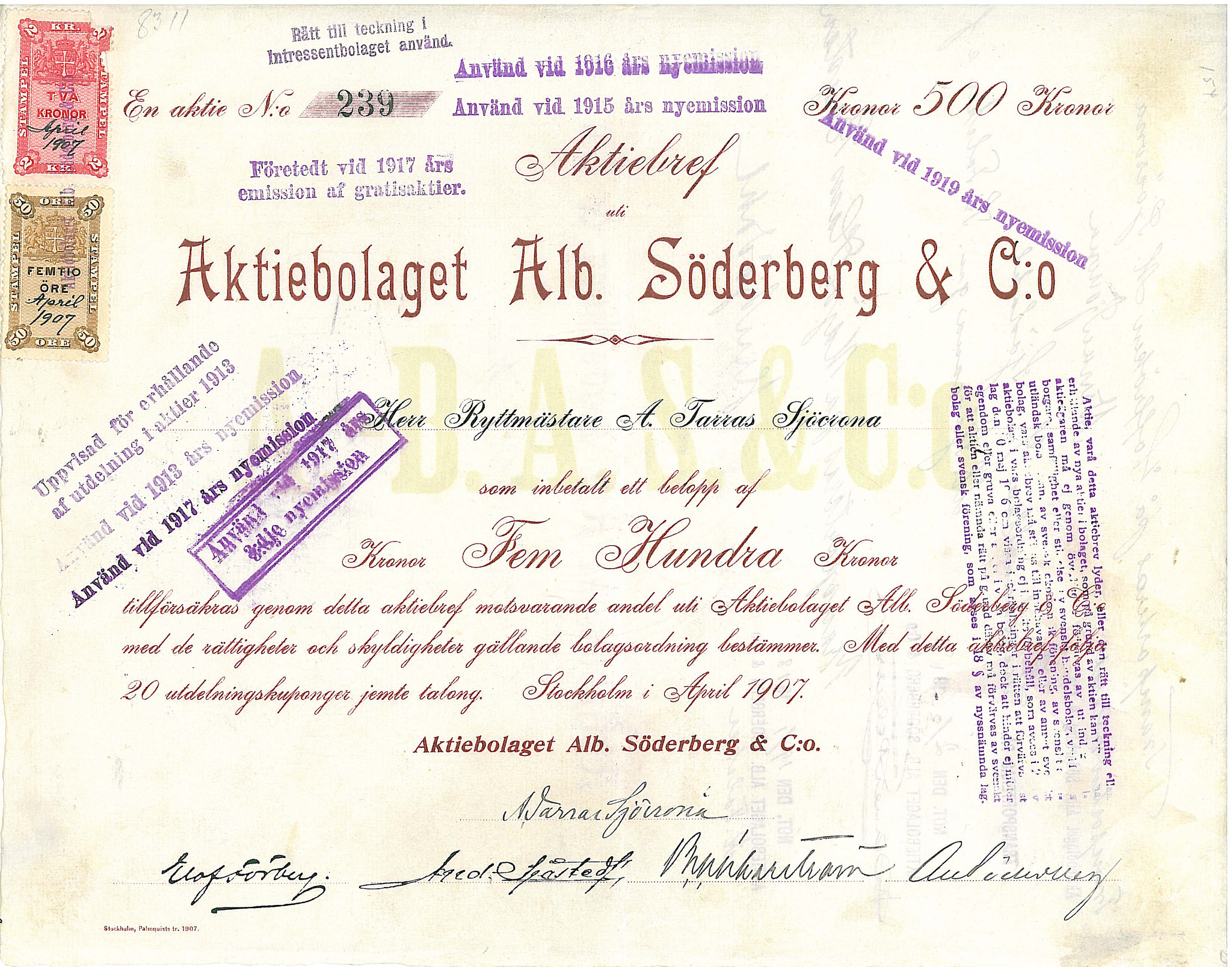 Alb. Söderberg & C.o, AB, 1907