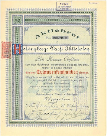 Helsingborgs Varfs AB, 2500 kr, 1918
