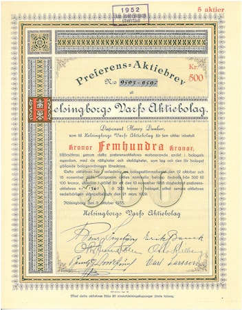 Helsingborgs Varfs AB, 500 kr, 1929