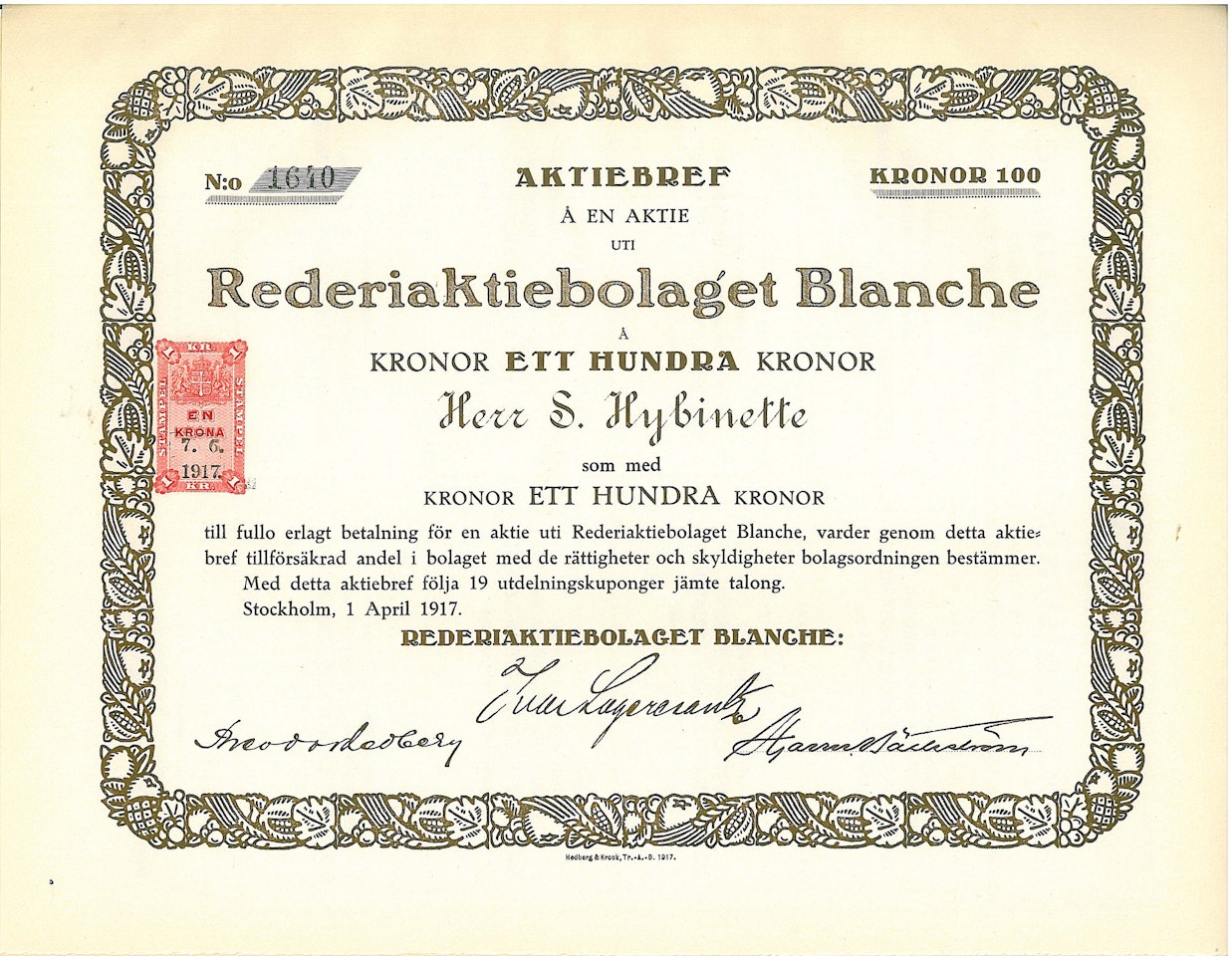 Rederi AB Blanche, 1917