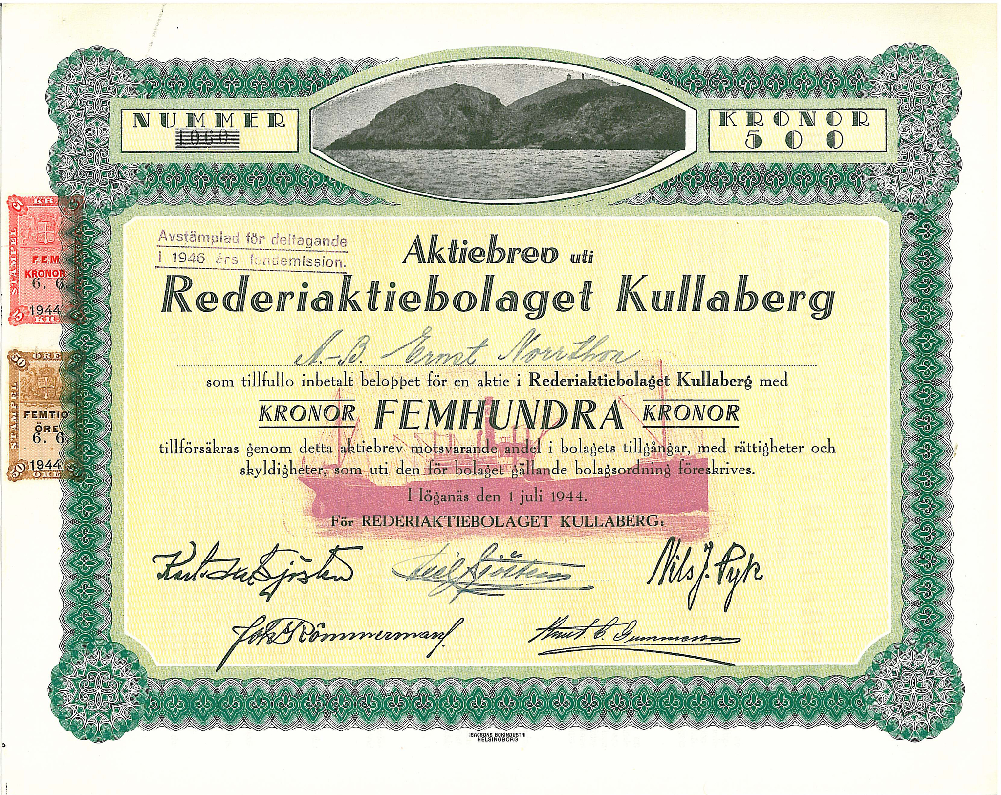 Rederi AB Kullaberg, 1944