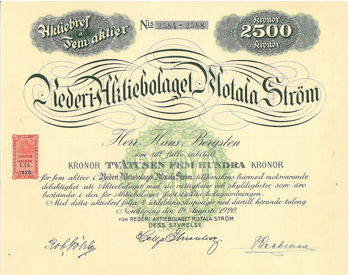 Rederi AB Motala Ström, 1920