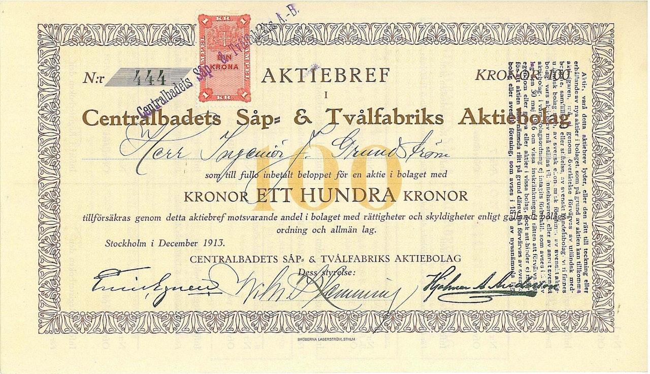 Centralbadets Såp & Tvålfabriks AB, 1913