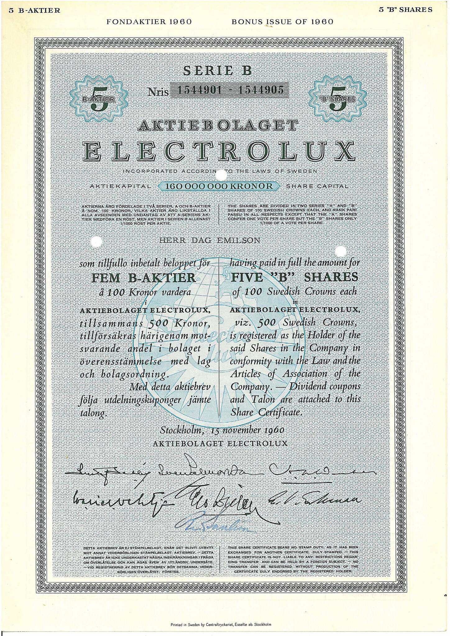 Electrolux, AB, 1960