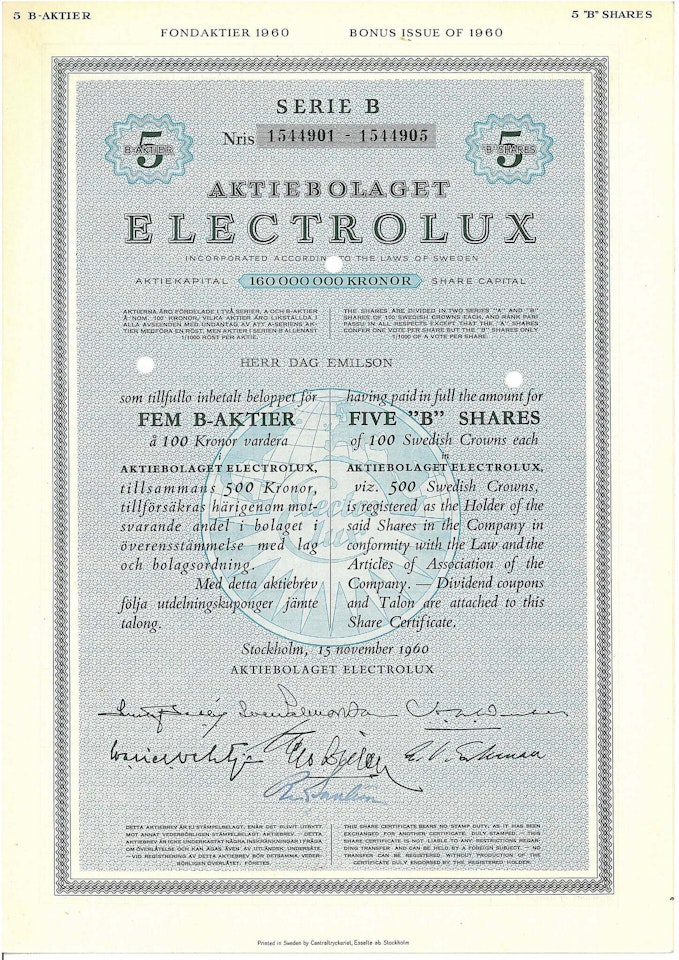 Electrolux, AB, 1960