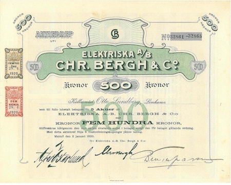 Elektriska AB Chr. Bergh & C:o, 500 kr