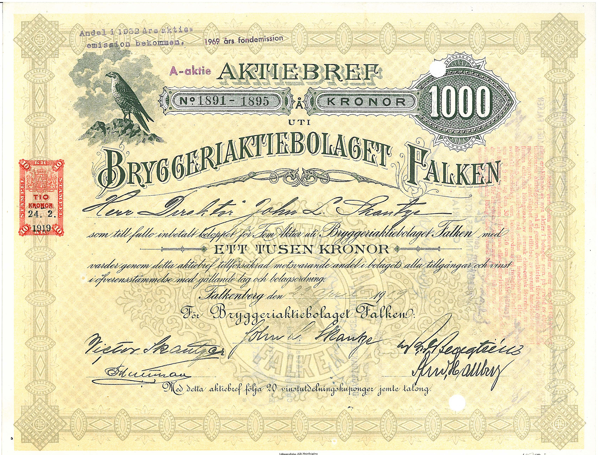 Bryggeri AB Falken, 1919