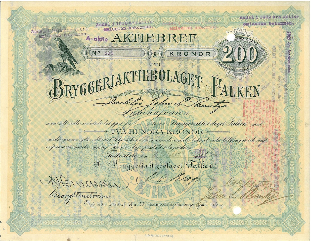 Bryggeri AB Falken, 1900