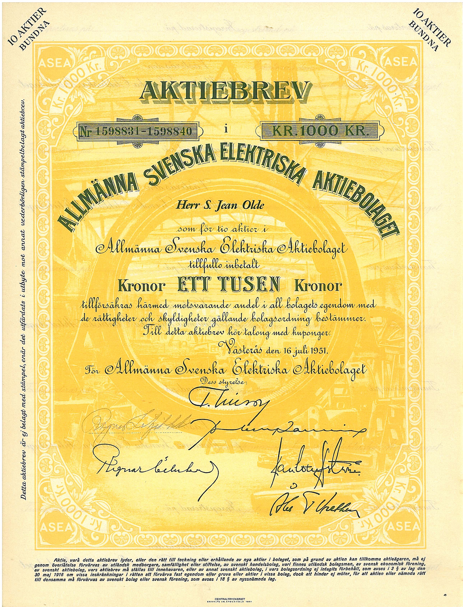 Allmänna Svenska Elektriska AB, ASEA 1951