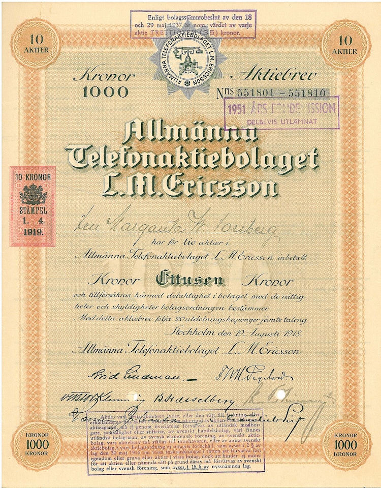 Allmänna Telefon AB L. M. Ericsson, 1918