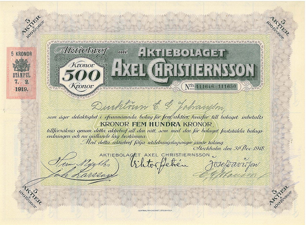 Axel Christiernsson, AB 500 kr