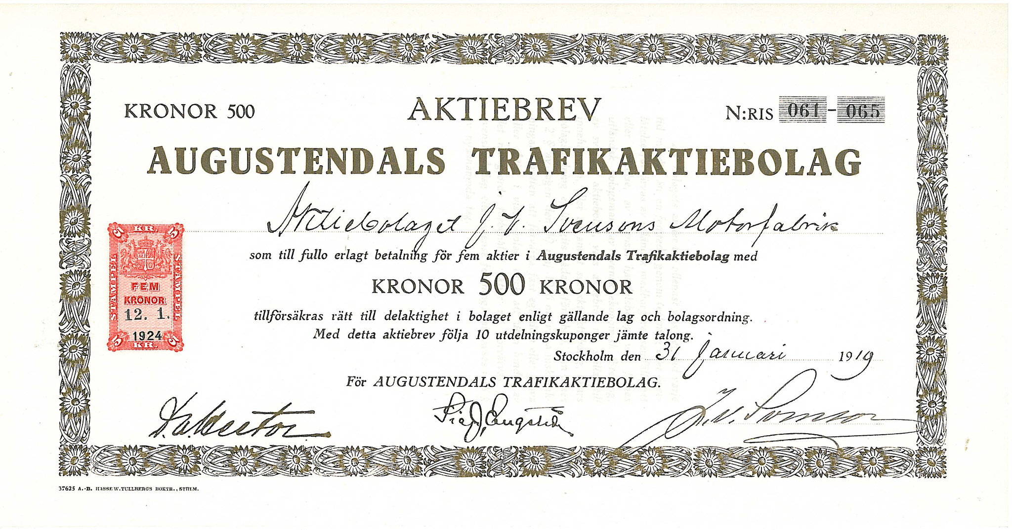 Augustendals Trafik AB, 500 kr