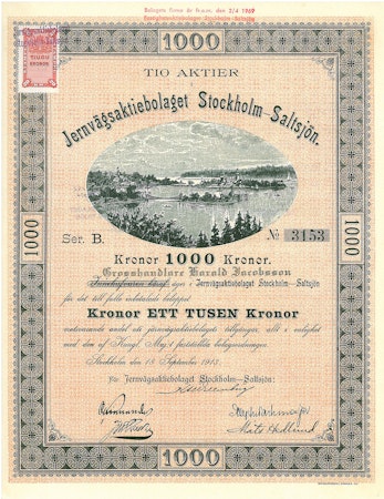 Jernvägs AB Stockholm-Saltsjön, 1 000 kr, 1913